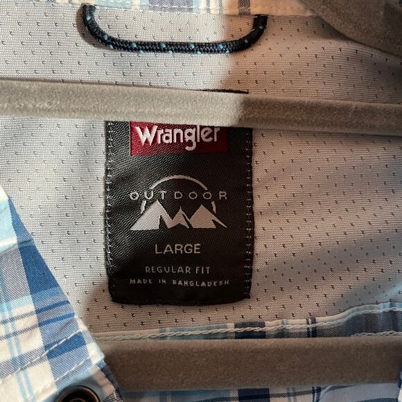 Wrangler Outdoor Shirt Mens Large Blue Plaid Snap Front Outdoors Pockets Work - Picture 5 of 9